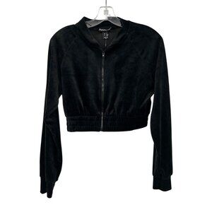 Charlotte Russe Velour Cropped Jacket Full Zip Black Womens Size Medium New